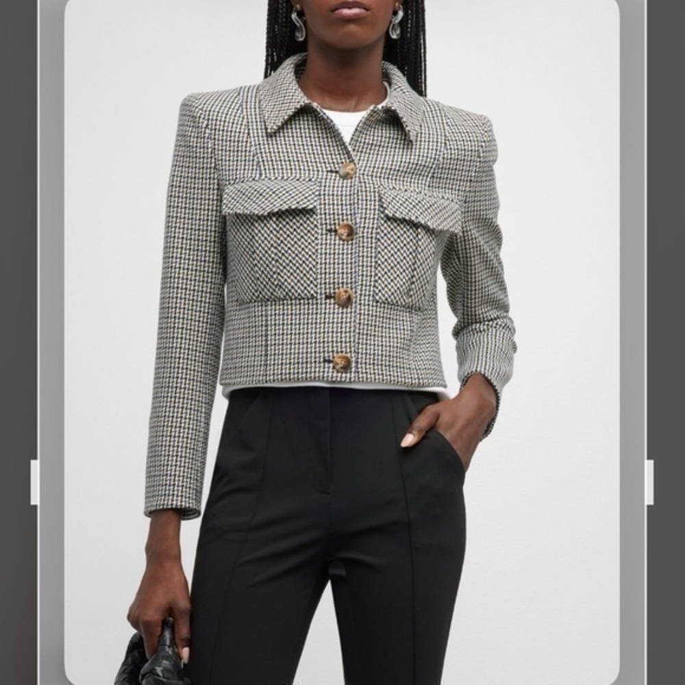 VERONICA BEARD Fulham Houndstooth Cropped Jacket in Black Multi Size 16
